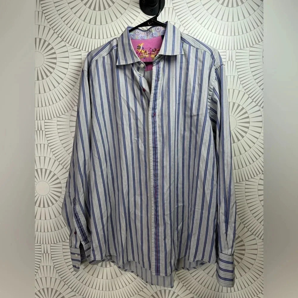 Robert Graham Men’s Long Sleeve‎ Button Down Shirt XL Blue Stripe